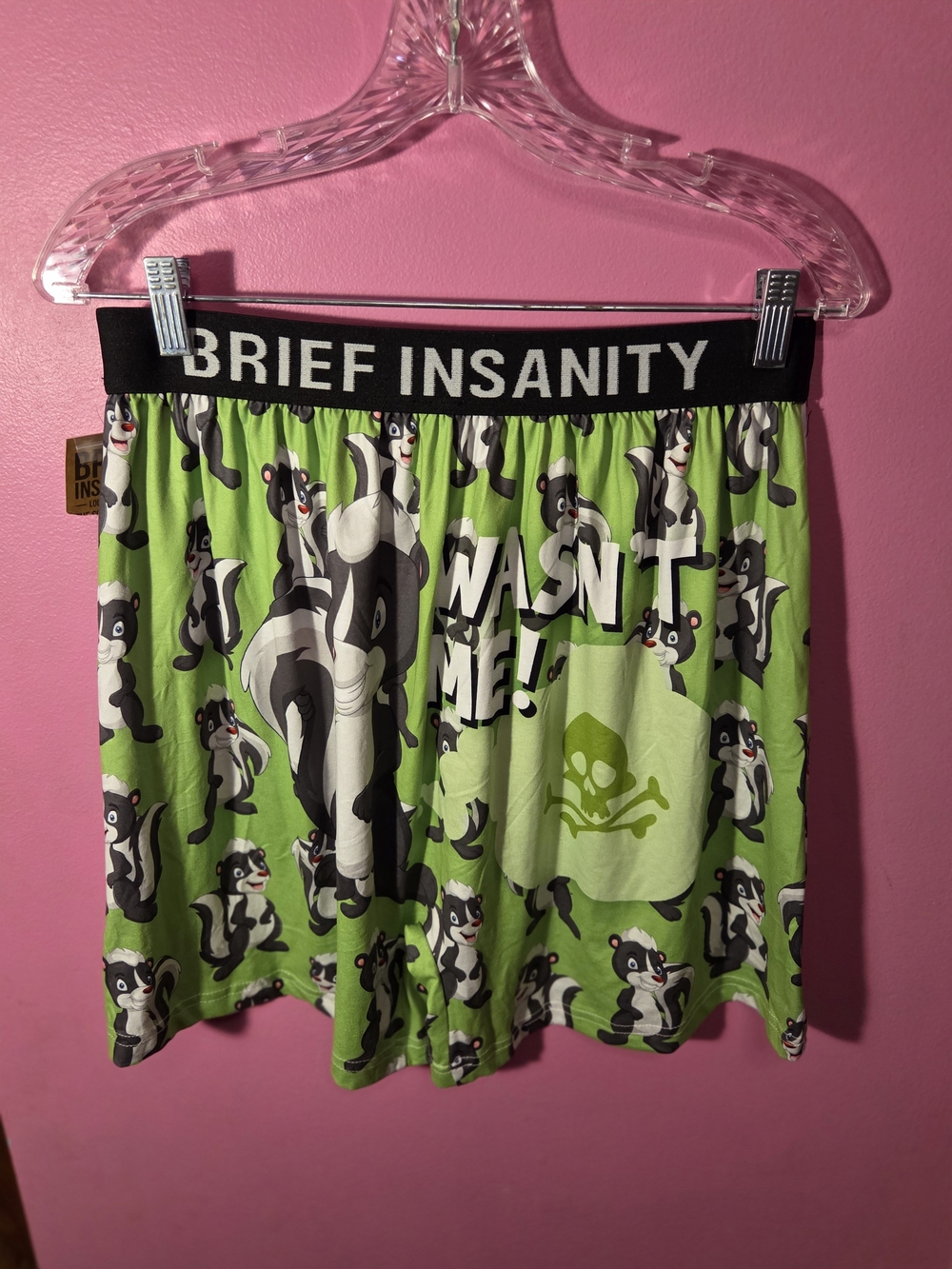 Brief Insanity Men’s Green Skunk Print Boxers